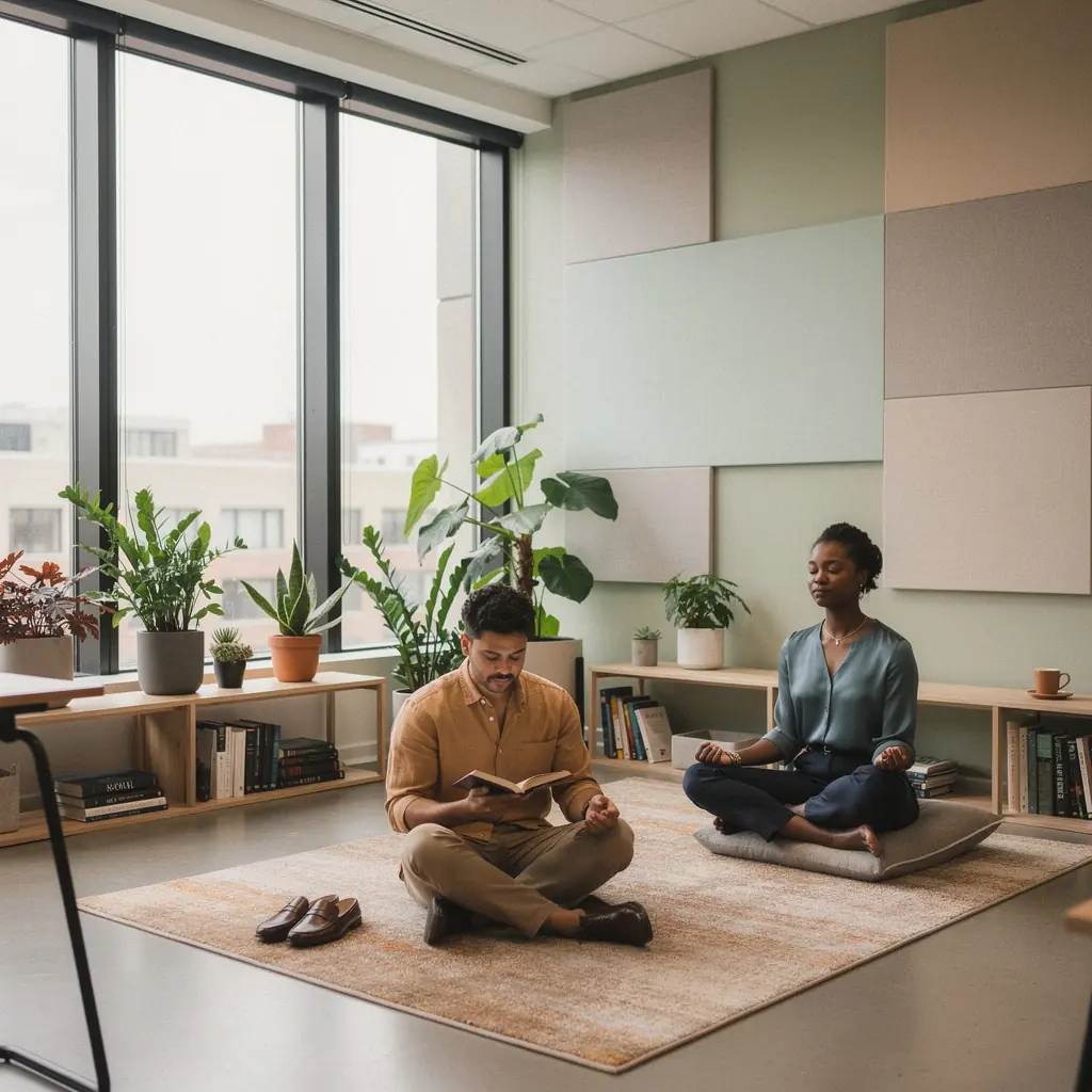 Креативное пространство с яркими акцентами и растениями для вдохновения