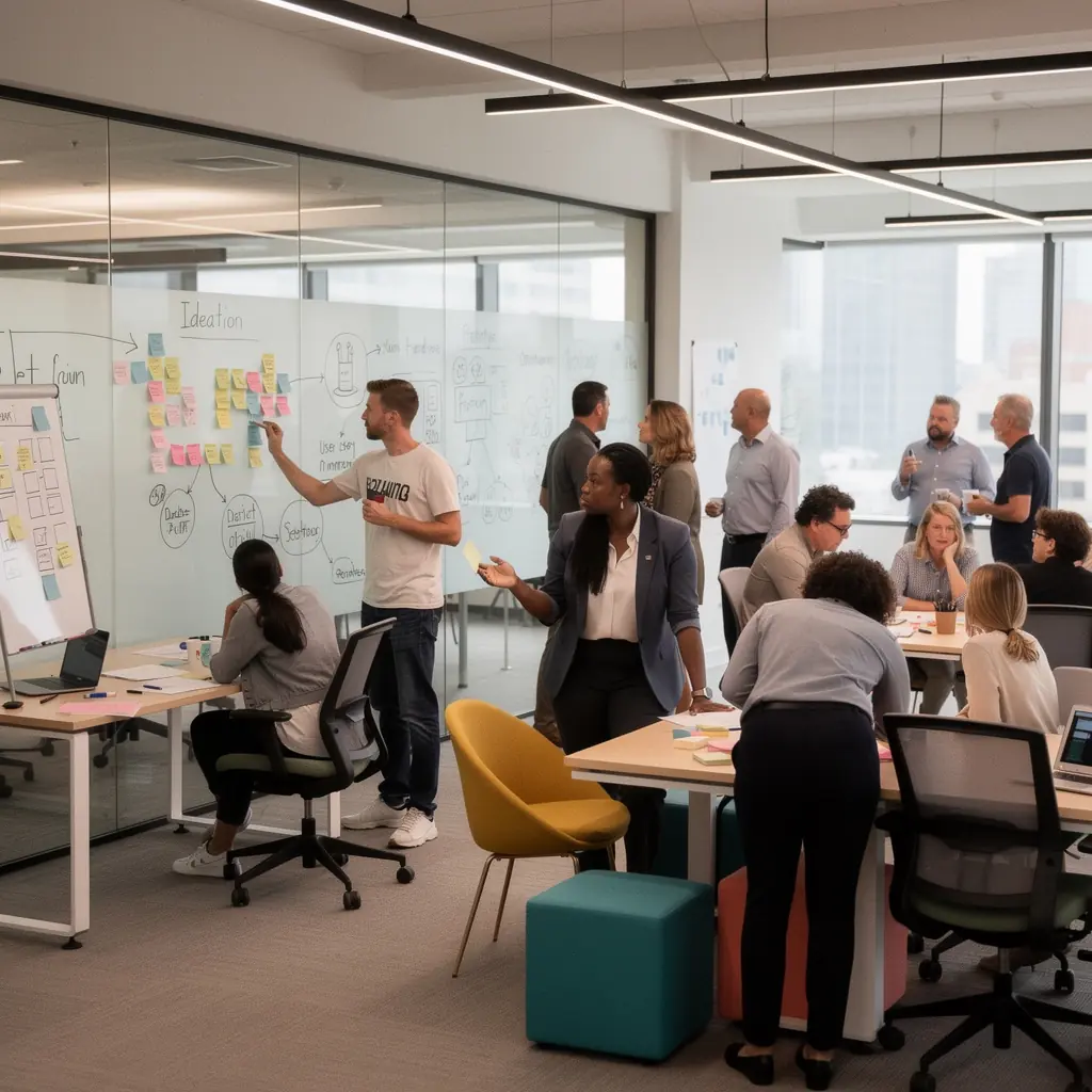 Офисная кухня с комфортными местами для отдыха и общения сотрудников